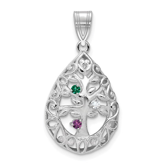 10KW 3 Birthstone Tree of Life Tear Drop Pendant