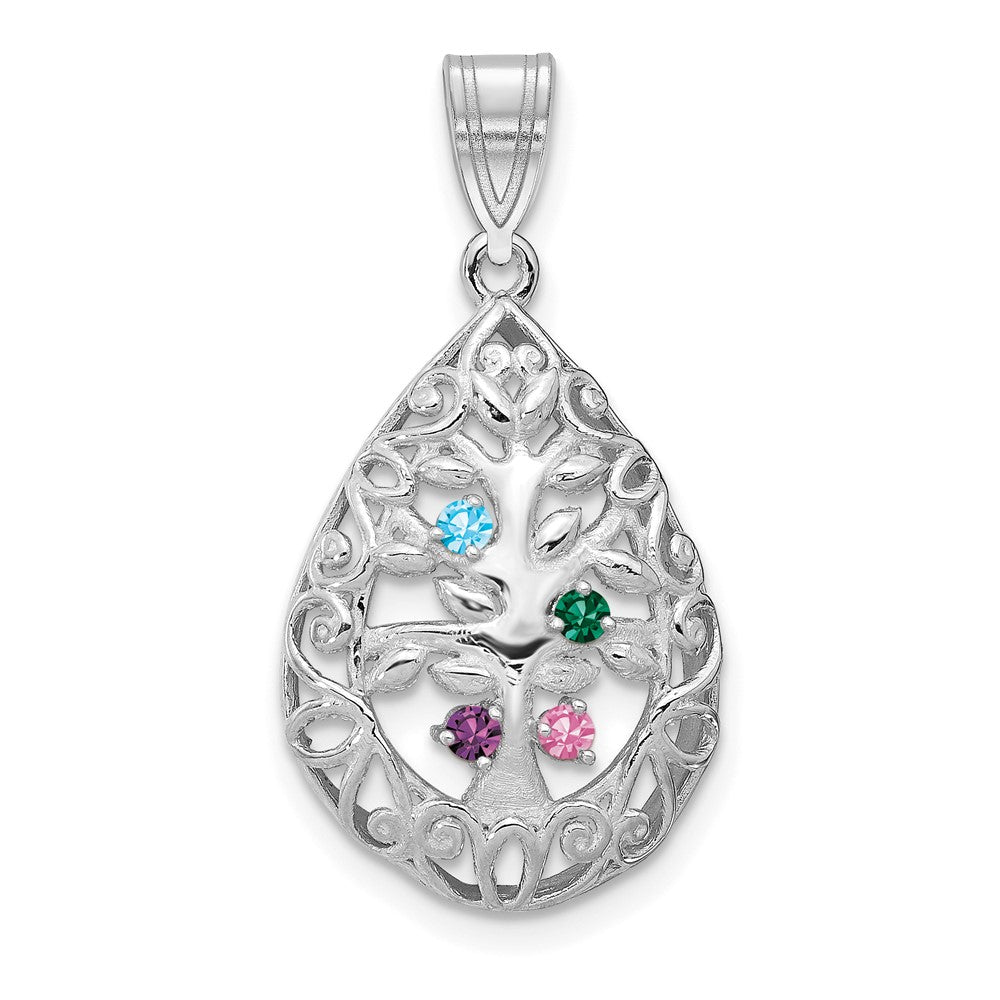 10KW 4 Birthstone Tree of Life Tear Drop Pendant