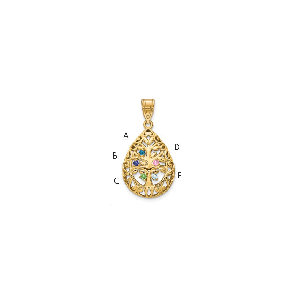10KY 5 Birthstone Tree of Life Tear Drop Pendant