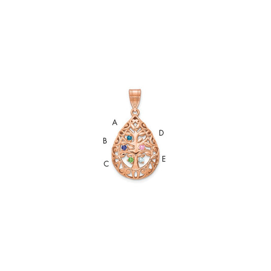 10K Rose Gold 5 Birthstone Tree of Life Tear Drop Pendant