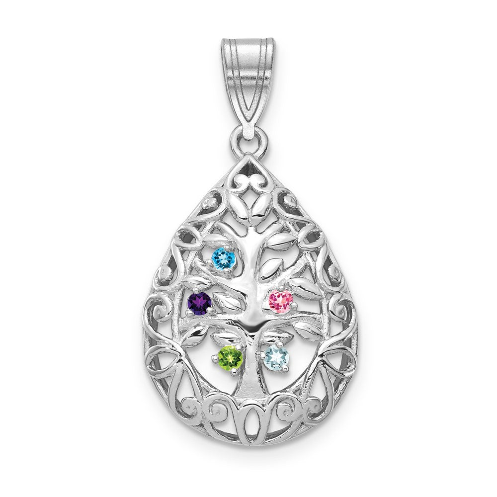 10KW 5 Birthstone Tree of Life Tear Drop Pendant