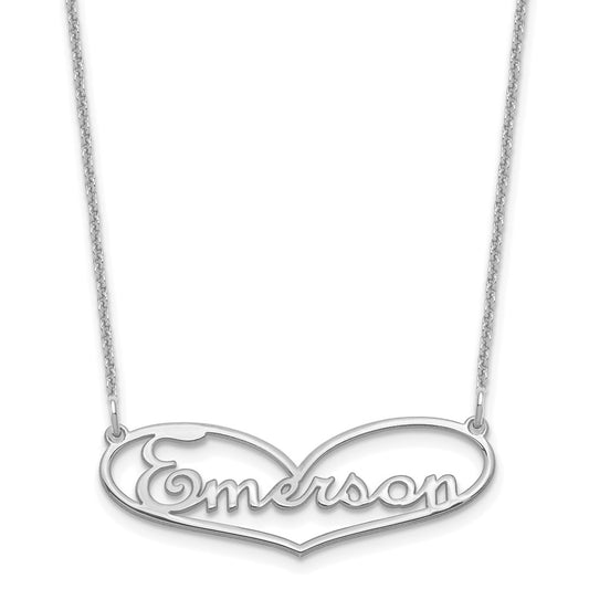 10k White Gold Small Heart and Name Necklace
