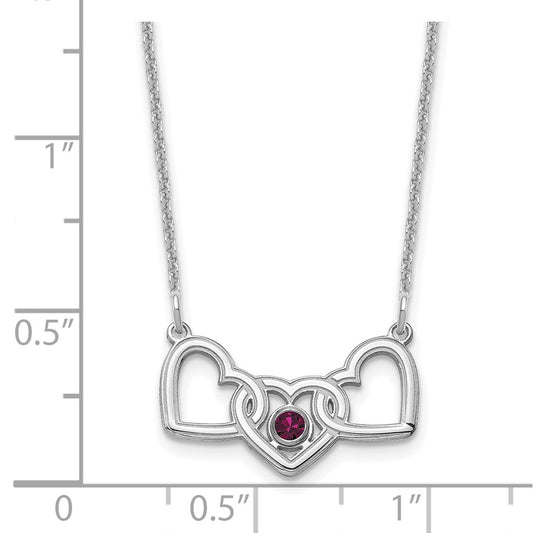 14KW 3 Hearts 1 Birthstone w/ 18k Rhodium Plated Bezel Necklace
