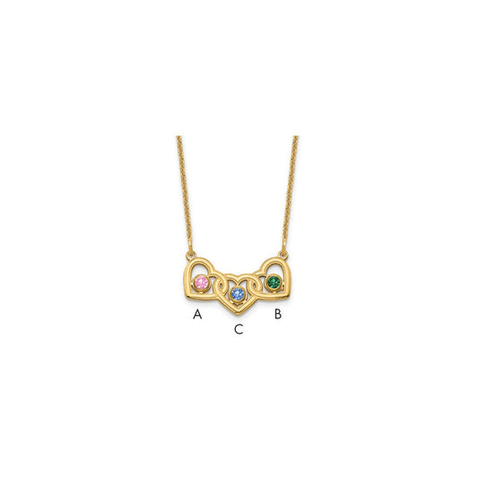 14KY 3 Hearts 3 Birthstones w/ 14k Bezel Necklace