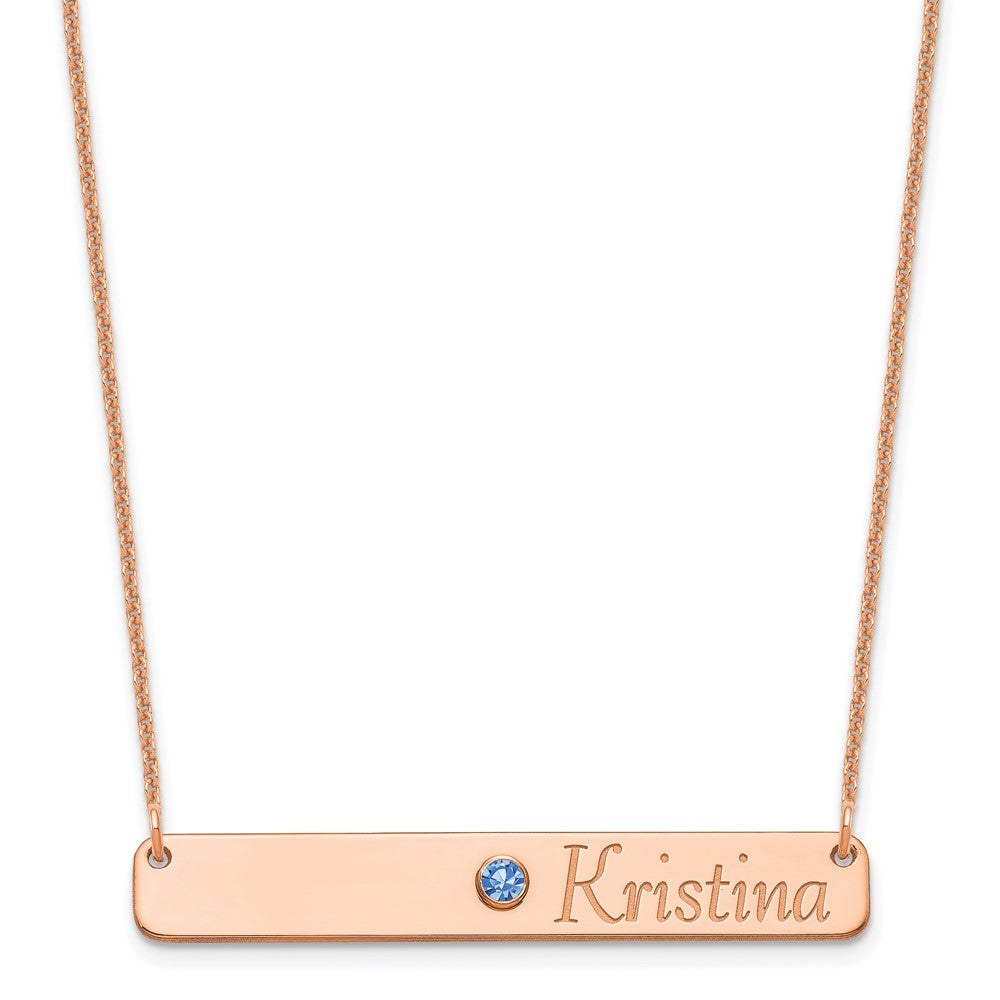 14k Rose Gold Personalized Bar w/ 14k Bezel Birthstone Necklace