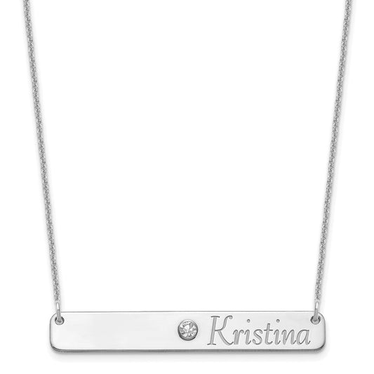 14k WG Personalized Bar w/ 14k Rhod-pltd Bezel BS Necklace
