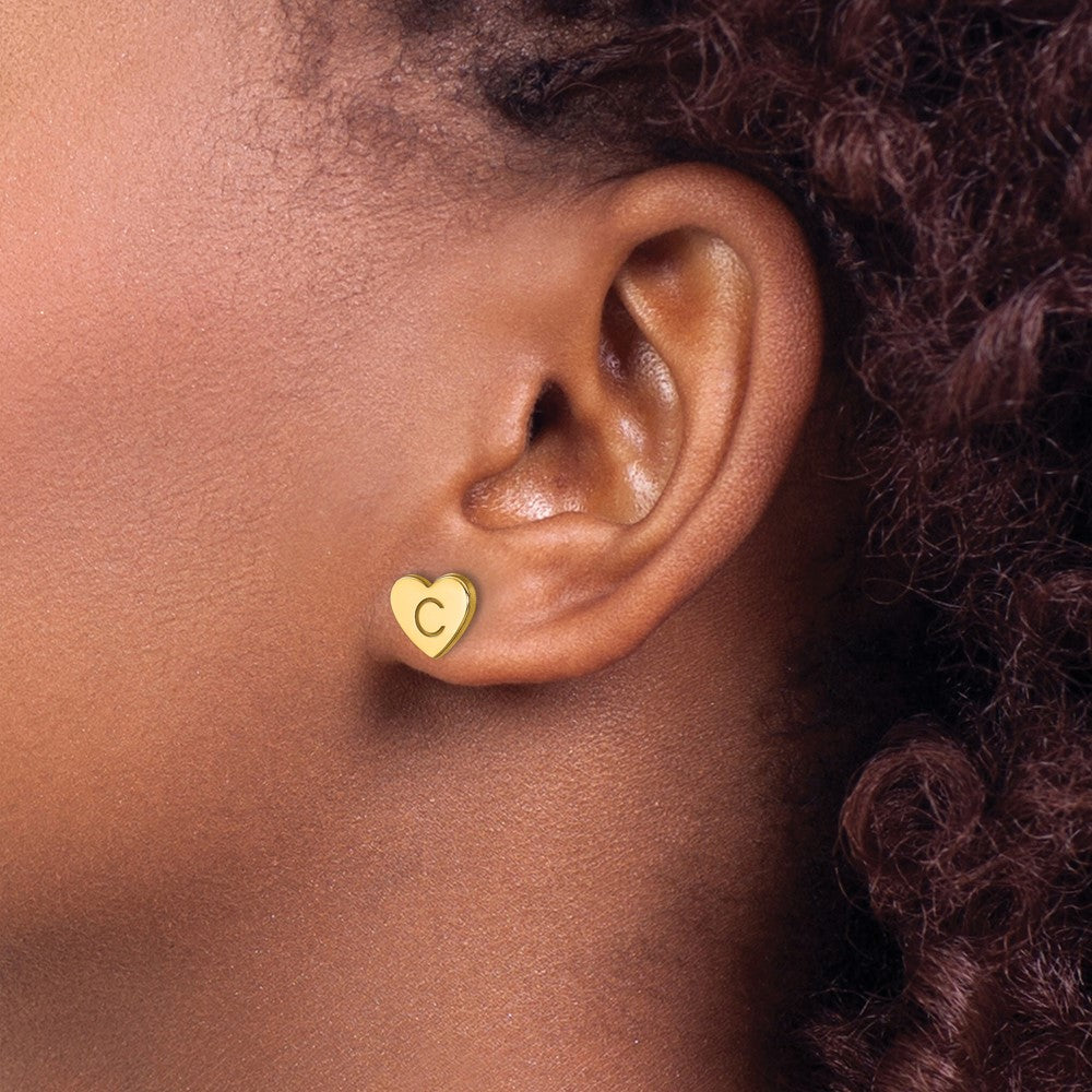 14k Yellow Gold Initial Heart Post Earrings