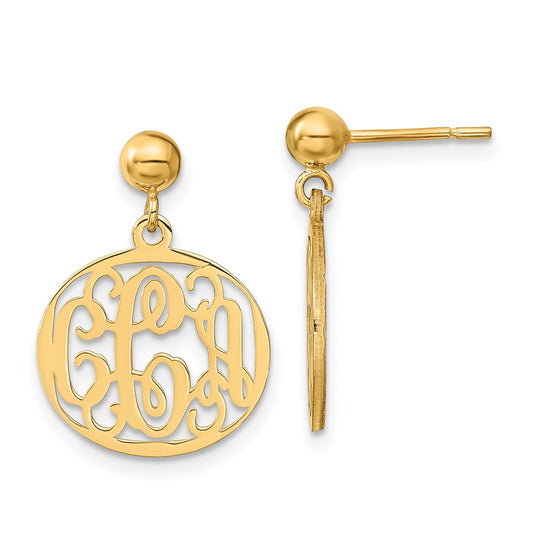 14k Yellow Gold Monogram Dangle Earrings