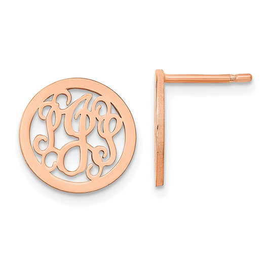 Sterling Silver/Rose-plated Small Round Monogram Post Earrings
