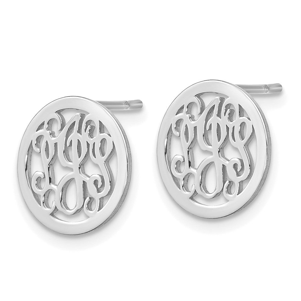 SS/Rhodium-plated Small Round Monogram Post Earrings