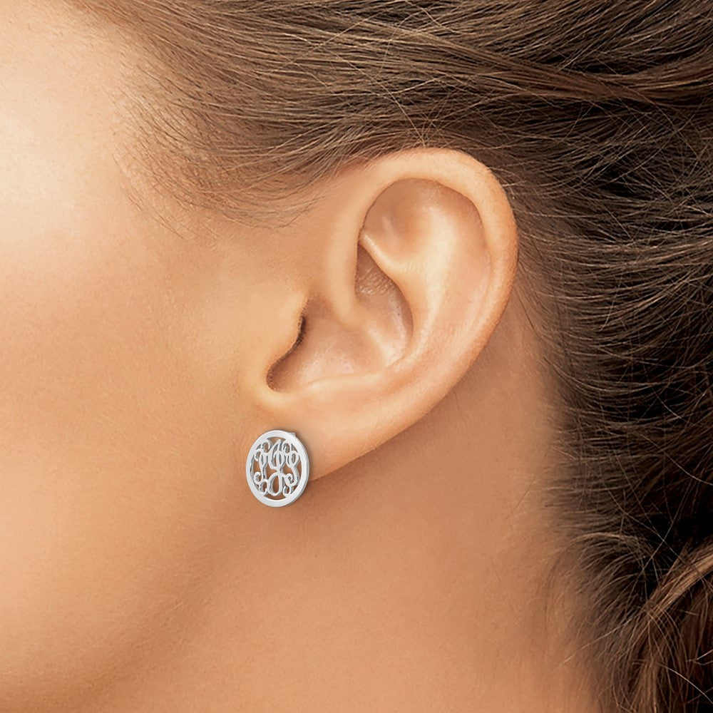 SS/Rhodium-plated Small Round Monogram Post Earrings