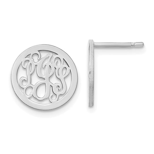 SS/Rhodium-plated Small Round Monogram Post Earrings