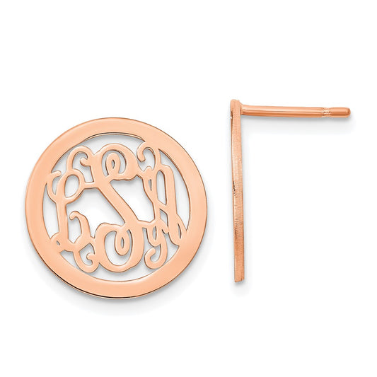 Sterling Silver/Rose-plated Round Monogram Post Earrings