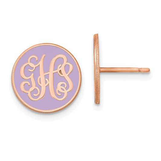 14k Rose Gold Round Monogram w/Epoxy Post Earrings with Pink Plated YG Post