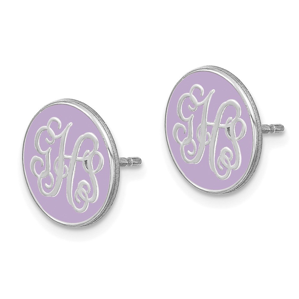 14k White Gold Round Monogram w/Epoxy Post Earrings