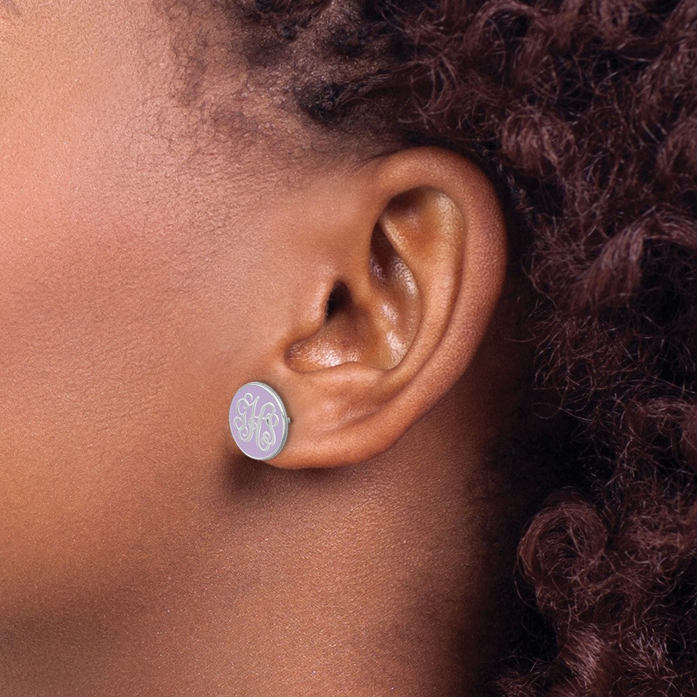 14k White Gold Round Monogram w/Epoxy Post Earrings