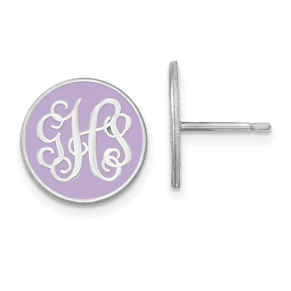 14k White Gold Round Monogram w/Epoxy Post Earrings