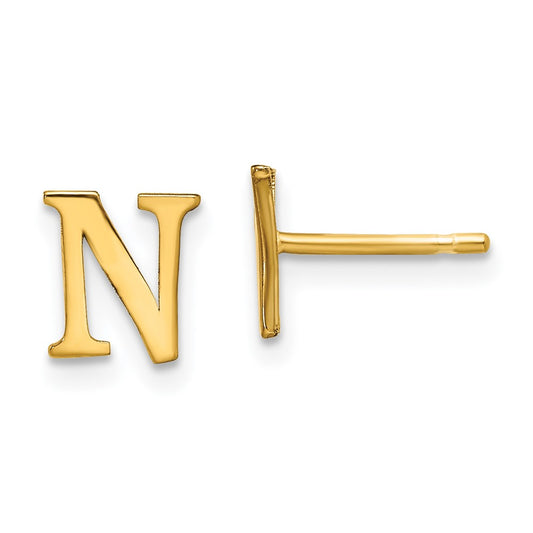 Sterling Silver Gold-plated Letter N Initial Post Earrings