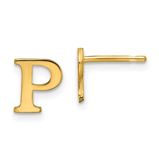 Sterling Silver Gold-plated Letter P Initial Post Earrings