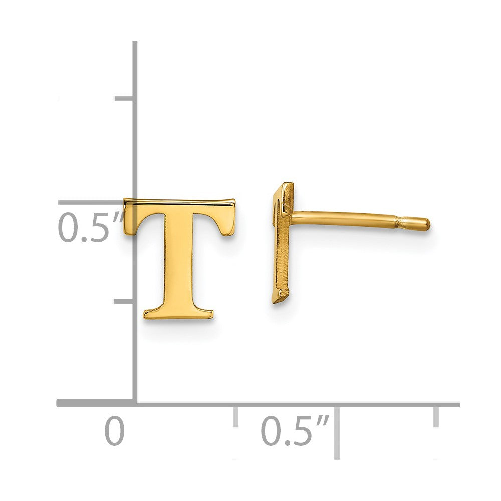 Sterling Silver Gold-plated Letter T Initial Post Earrings