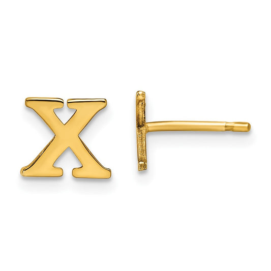 Sterling Silver Gold-plated Letter X Initial Post Earrings