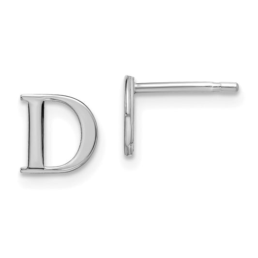 Sterling Silver Rhodium-plated Letter D Initial Post Earrings