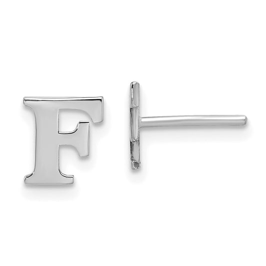Sterling Silver Rhodium-plated Letter F Initial Post Earrings