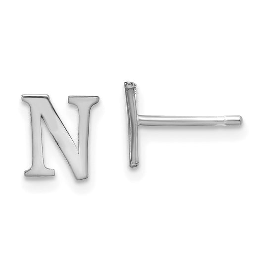 Sterling Silver Rhodium-plated Letter N Initial Post Earrings