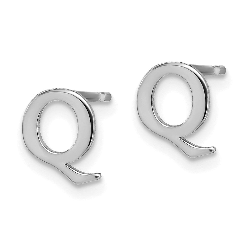 Sterling Silver Rhodium-plated Letter Q Initial Post Earrings