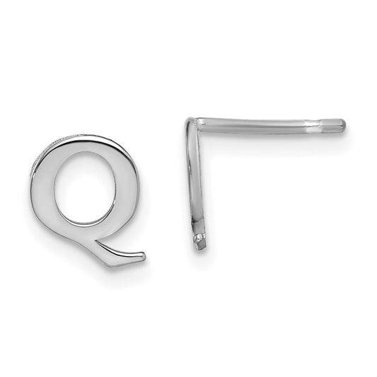 Sterling Silver Rhodium-plated Letter Q Initial Post Earrings