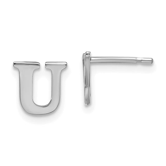 Sterling Silver Rhodium-plated Letter U Initial Post Earrings