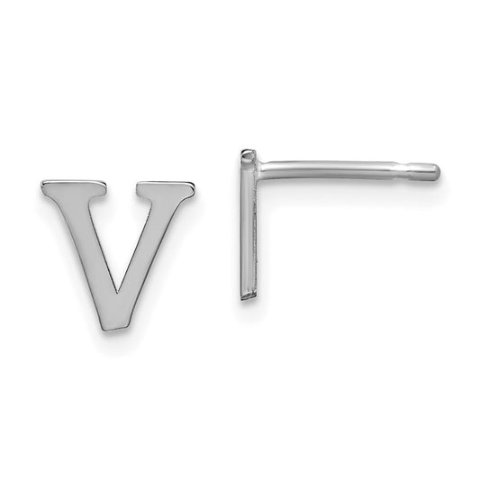 Sterling Silver Rhodium-plated Letter V Initial Post Earrings