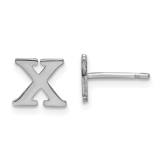 Sterling Silver Rhodium-plated Letter X Initial Post Earrings