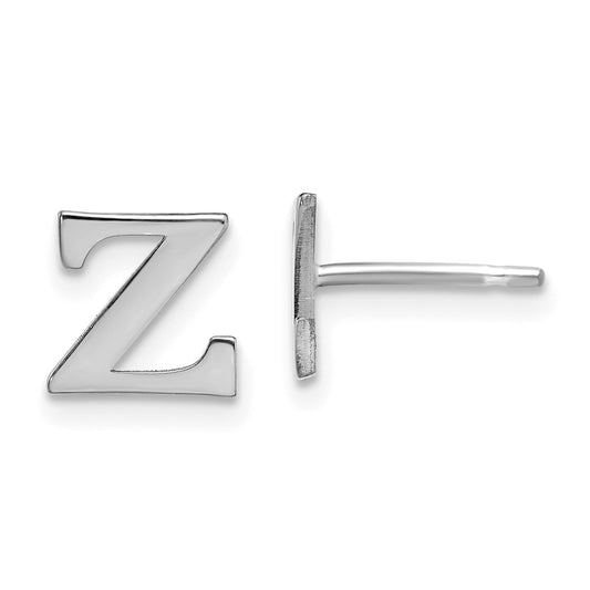 Sterling Silver Rhodium-plated Letter Z Initial Post Earrings