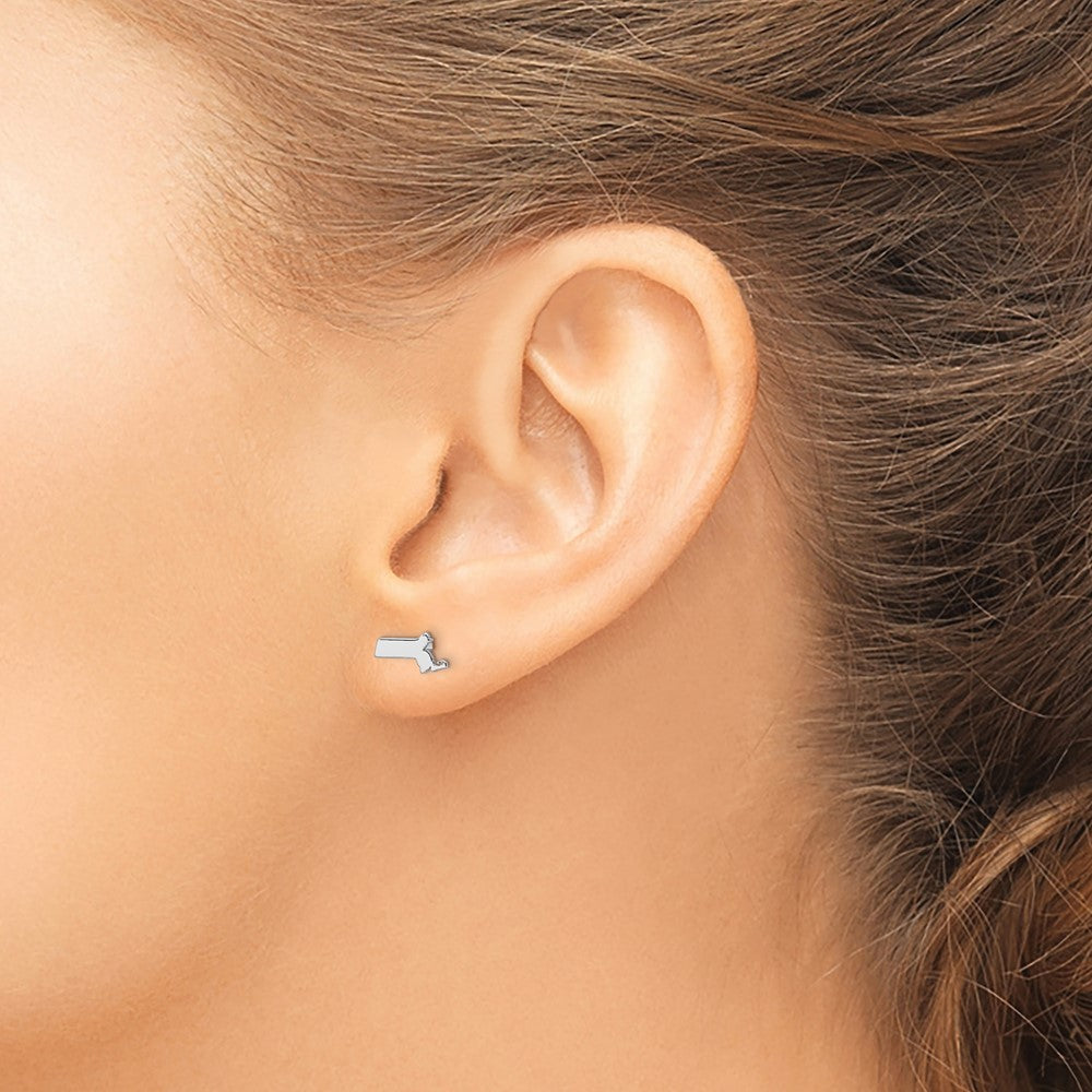 Sterling Silver/Rhodium-plated Massachusetts State Earrings