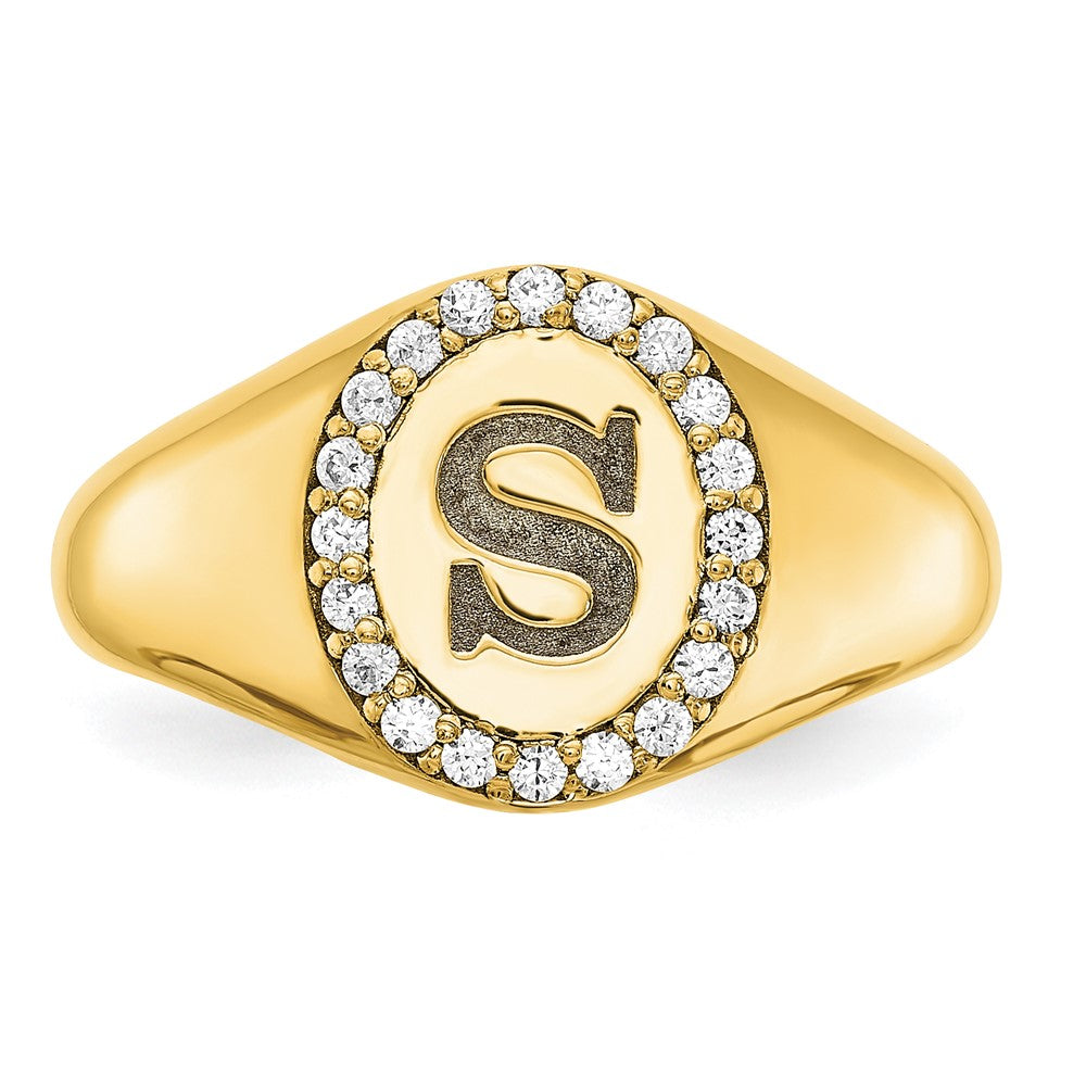 14k Yellow Gold Classic Initial Oval with Diamond Ring