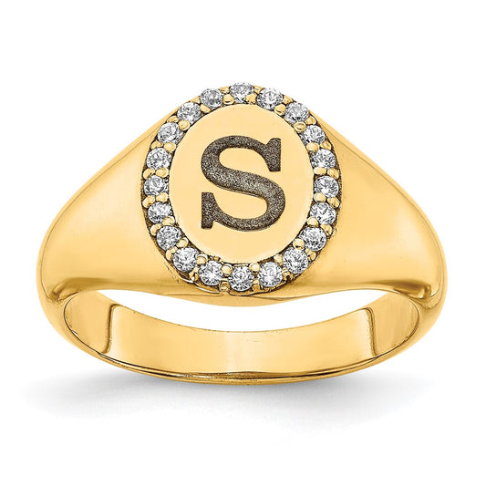 14k Yellow Gold Classic Initial Oval with Diamond Ring