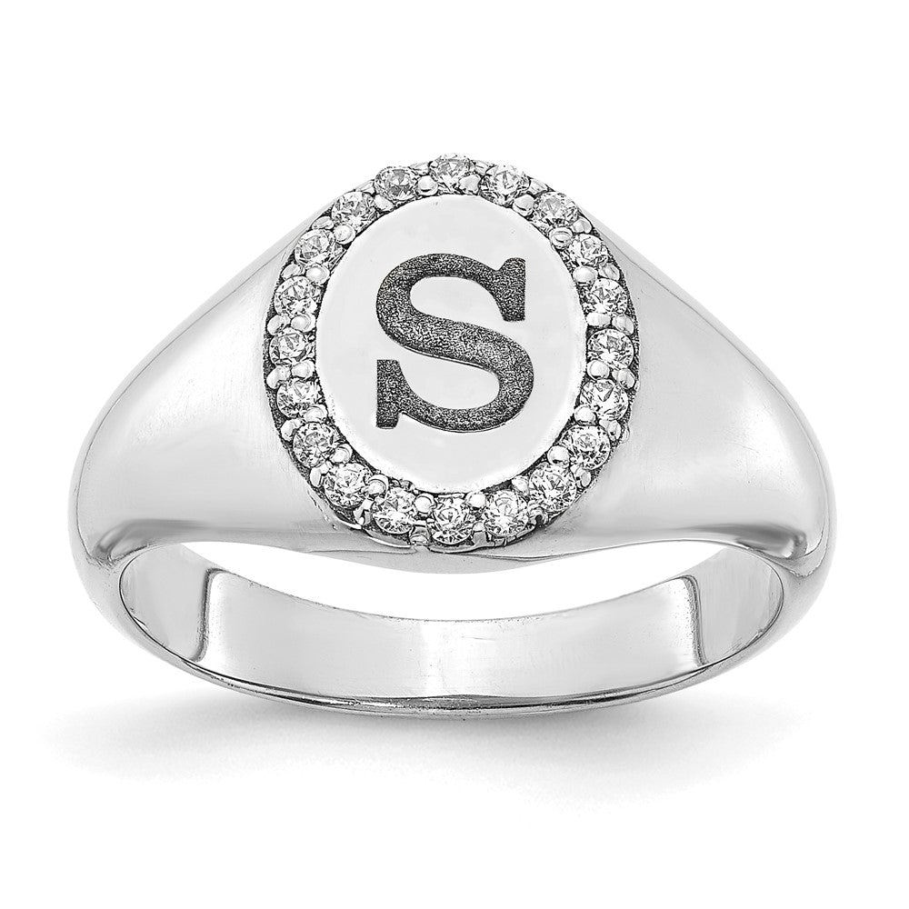 14k White Gold Classic Initial Oval with Diamond Ring
