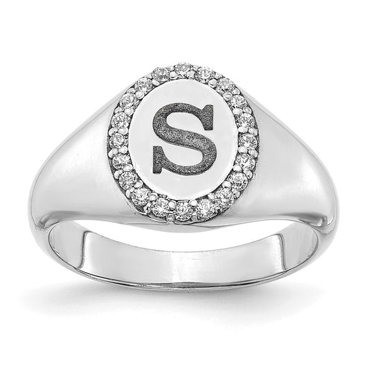 10k White Gold Classic Initial Oval with Diamonds Ring