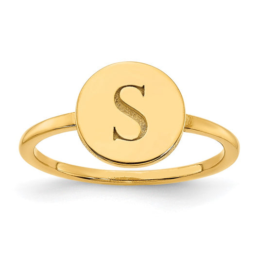 14k Yellow Gold Round Initial Ring