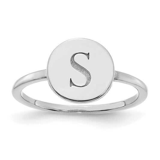 10k White Gold Round Initial Ring