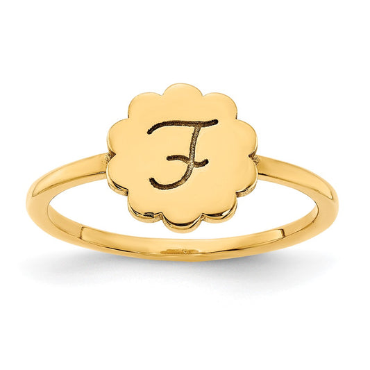 14k Yellow Gold Initial Flower Ring