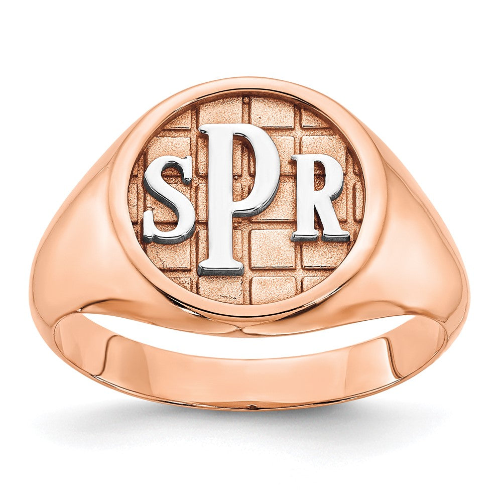 14k Rose Gold Textured Monogram Signet Ring