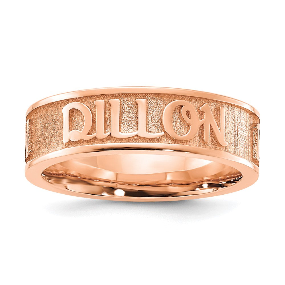 14k Rose gold Polished and Sandblasted Name Ring