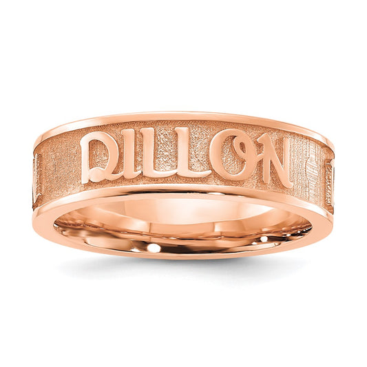 14k Rose gold Polished and Sandblasted Name Ring