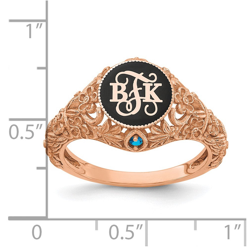SS/Rose-plated Filigree w/Epoxy and Birthstone Monogram Ring