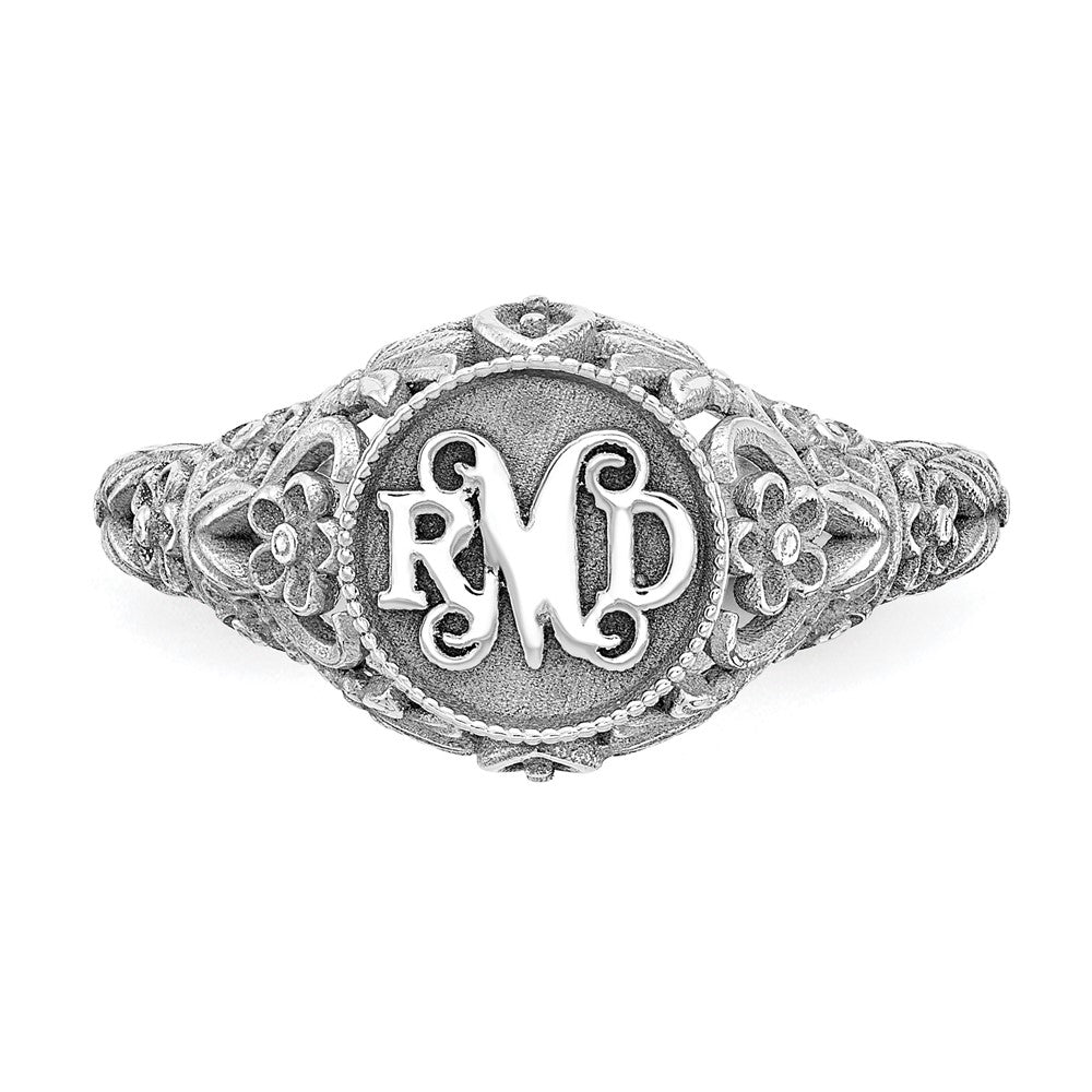 10k White Gold Filigree w/Epoxy and Birthstone Monogram Ring