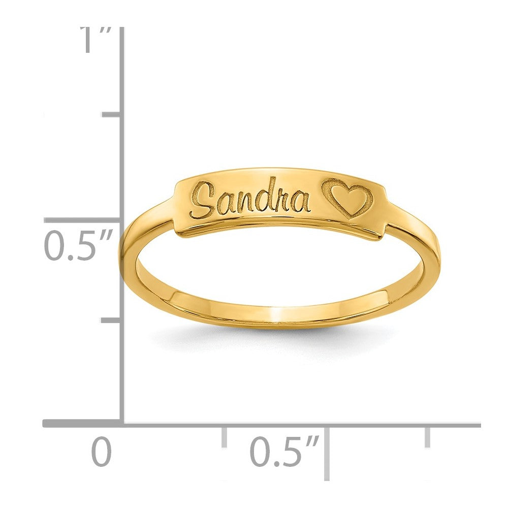 14k Yellow Gold Heart and Name Bar Ring