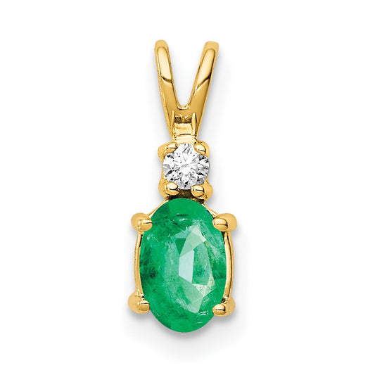 14k 6x4mm Oval Emerald VS Diamond pendant
