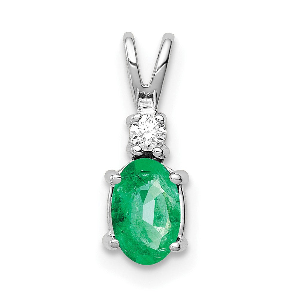 14k White Gold 6x4mm Oval Emerald AAA Diamond pendant